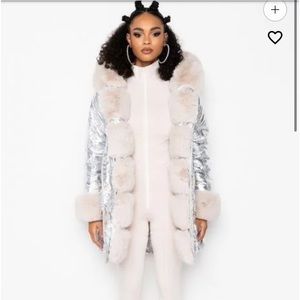 NWT Metallic Bomber Coat w/Fur